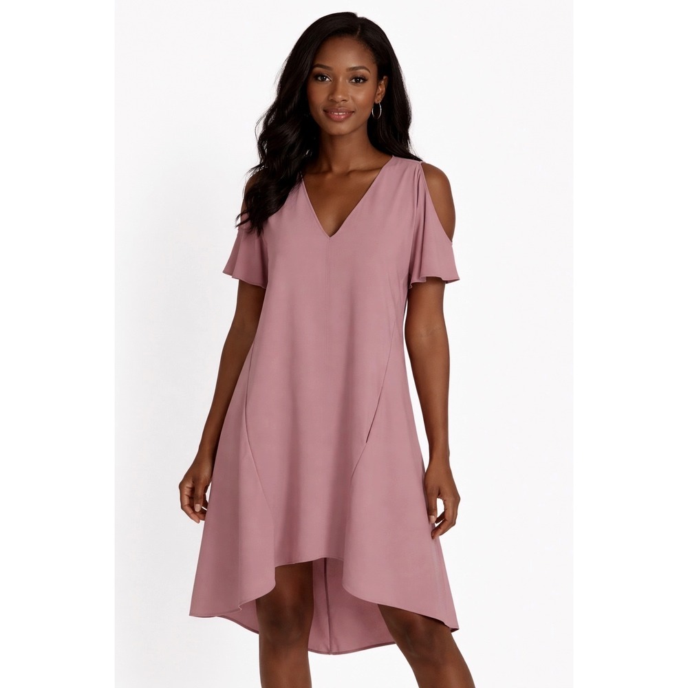 Rachel Roy Pink V Neck Cap Sleeve Asymmetrical Hem Dress S Resortwear 101-34
